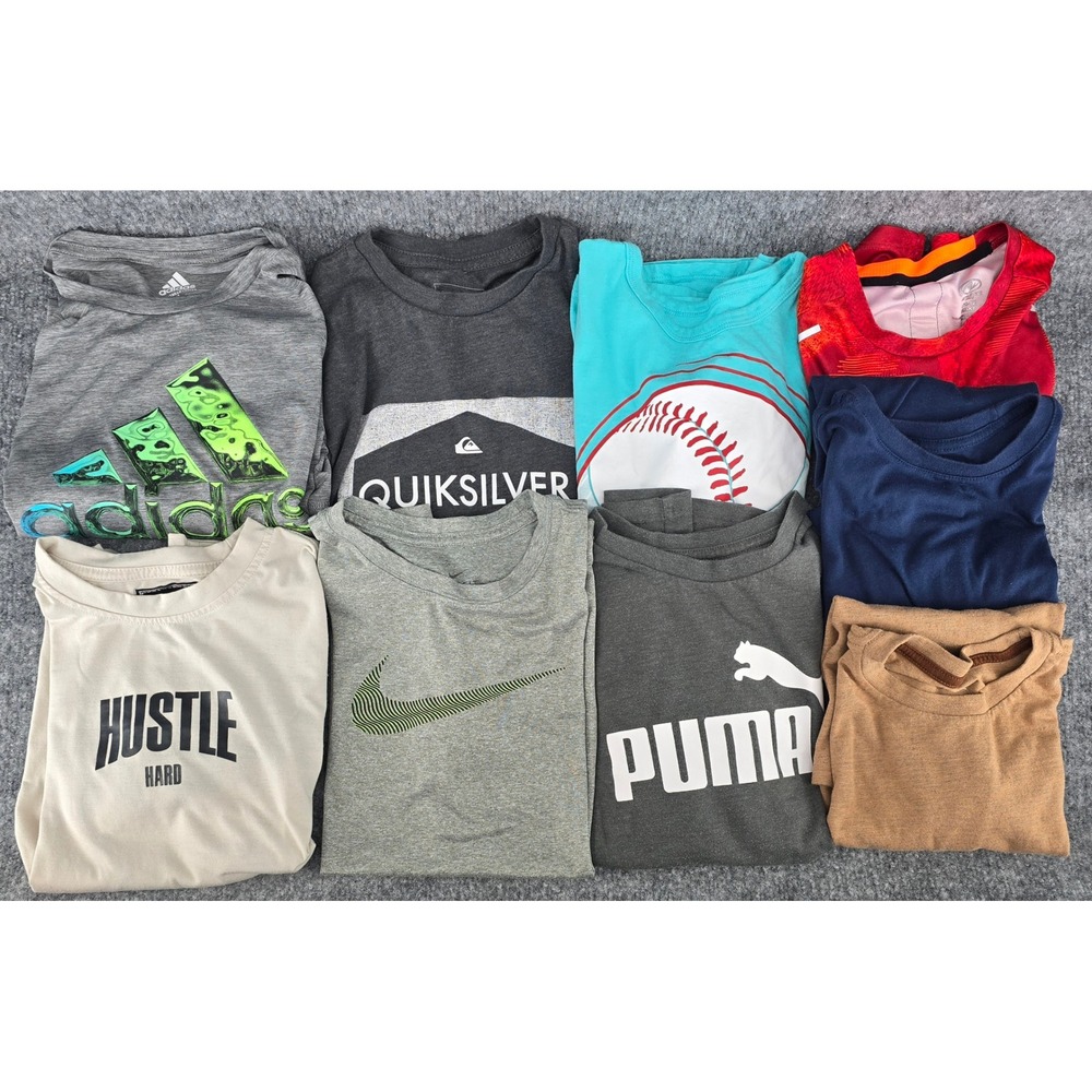 Boys T-Shirts Lot of 9 Sz 10-12 Multicolor Graphic Mix Sports School Nike Adidas